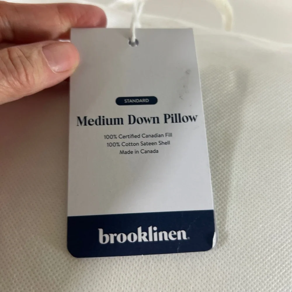 Brooklinen Standard Medium Down Pillow Canadian Fill Cotton Sateen Shell 28oz